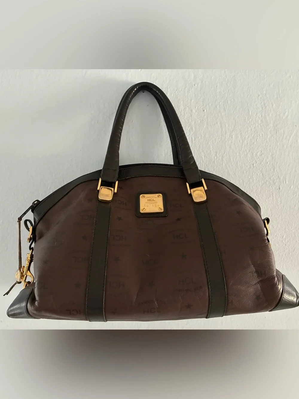 HCL Brown and Black Structured Leather Satchel - Unbranded